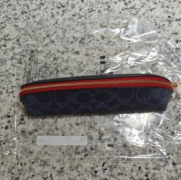 Coach Pencil Case In Signature Canvas (Blue/Red) - Picture 4 of 8
